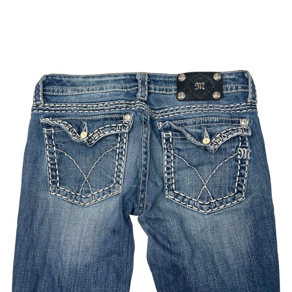 Miss Me Low Rise Boot Cut Jeans Y2K Bling Embellished FLAW Medium Wash 29